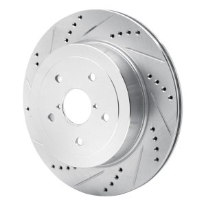 Subaru Impreza Brake Rotor (1) - Rear Left - R1 Concepts - Drilled & Slotted - Silver - `05-`07